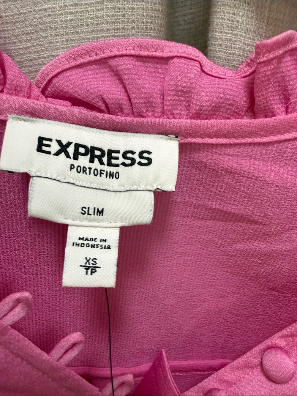 Express Hot Pink Ruffle-Trim Button Front Blouse - Picture 2 of 6